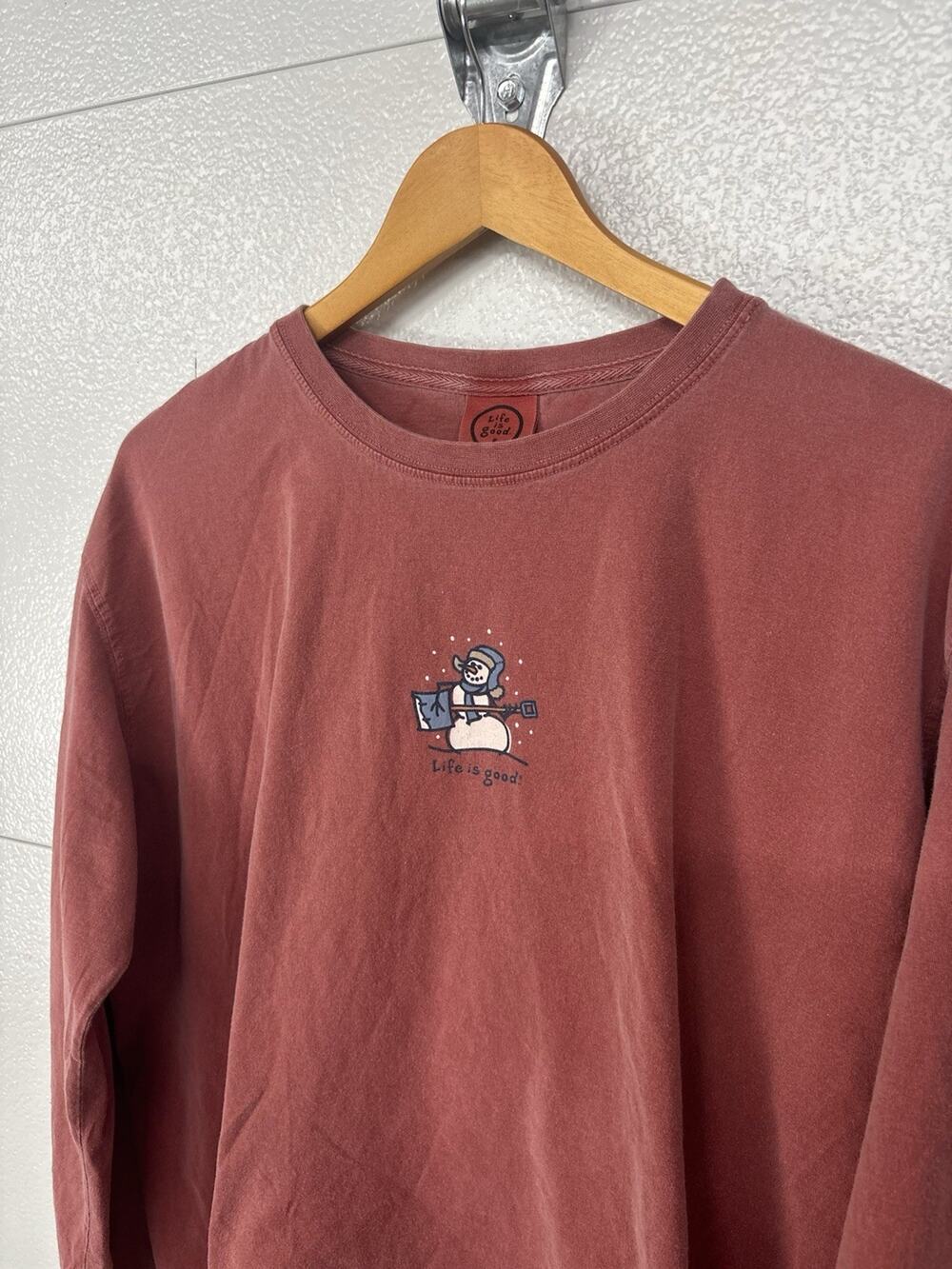 Life Is Good Vintage Tee T-Shirt Womens XL Red Snowman Christmas Winter Holiday